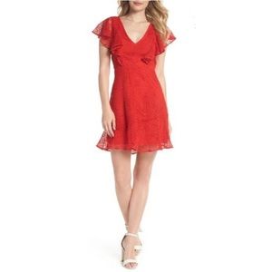 Chelsea28 ruffle sleeve lace fit and flare dress